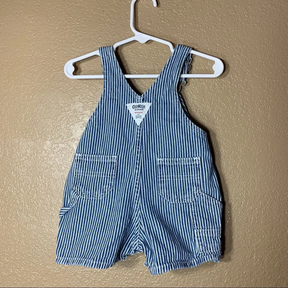 OshKosh B'gosh Blue & White Striped Short Overalls